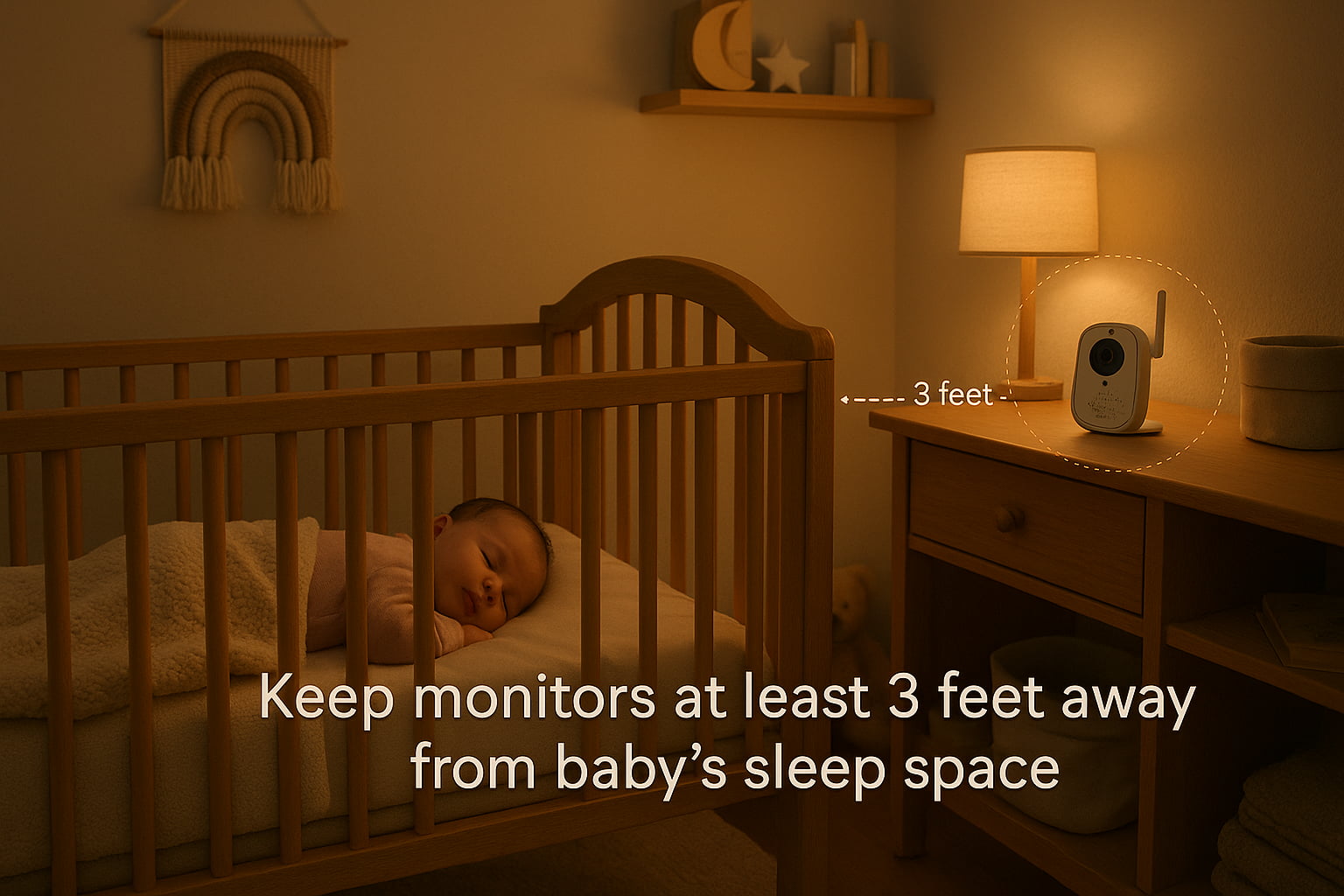 Baby monitor placed on a nursery shelf 3 feet away from crib to reduce EMF exposure - Find For Baby Baby monitor placed on a nursery shelf 3 feet away from crib to reduce EMF exposure - Find For Baby