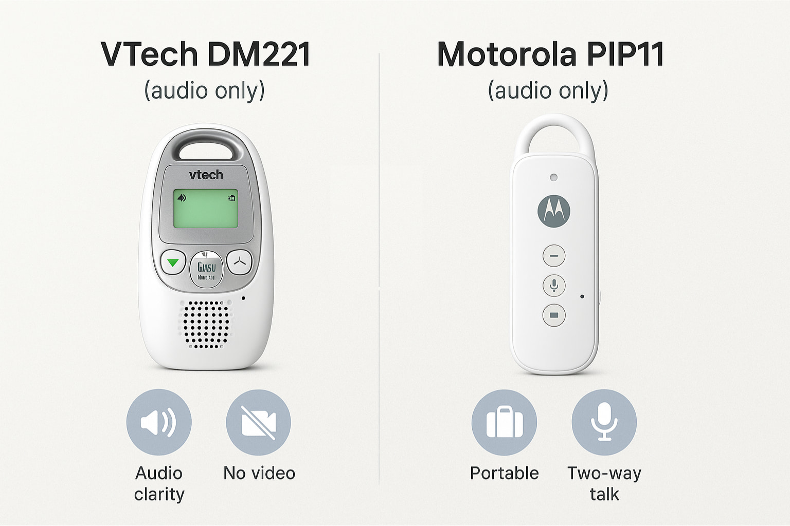 comparison of VTech DM221 and Motorola PIP11 audio baby monitors - Find For Baby