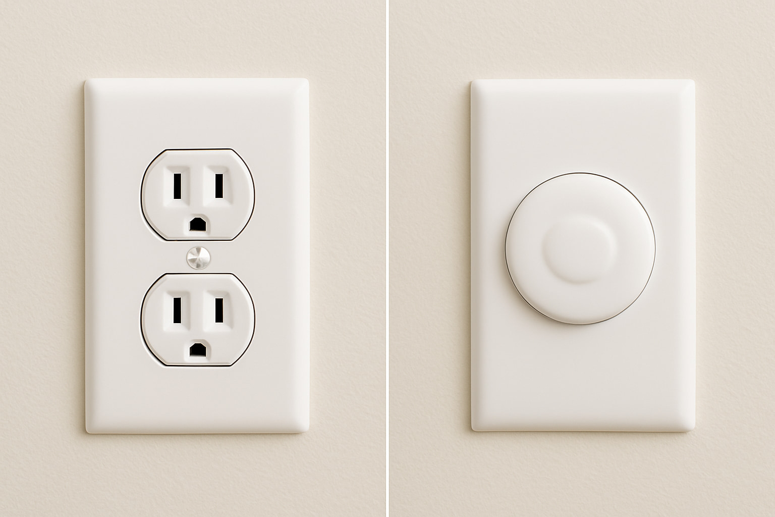 Before and after comparison of a wall outlet with and without a plug protector installed - Find For Baby
