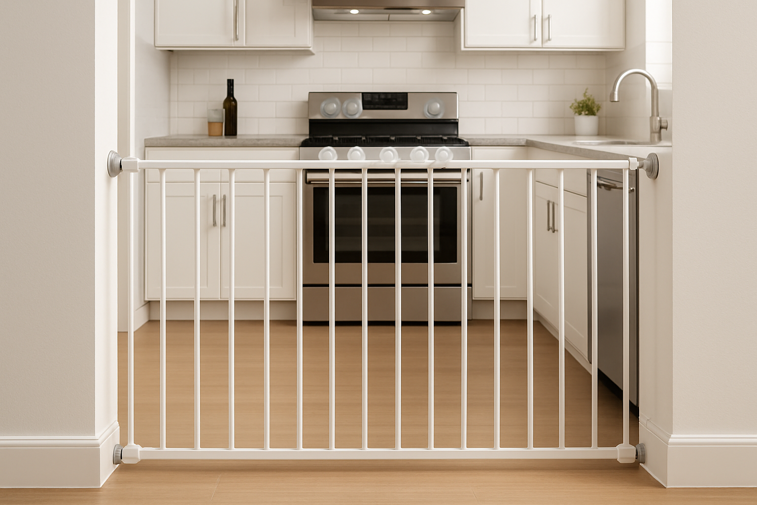Fireproofed kitchen setup with baby gate and stove guards - Find For Baby Fireproofed kitchen setup with baby gate and stove guards - Find For Baby