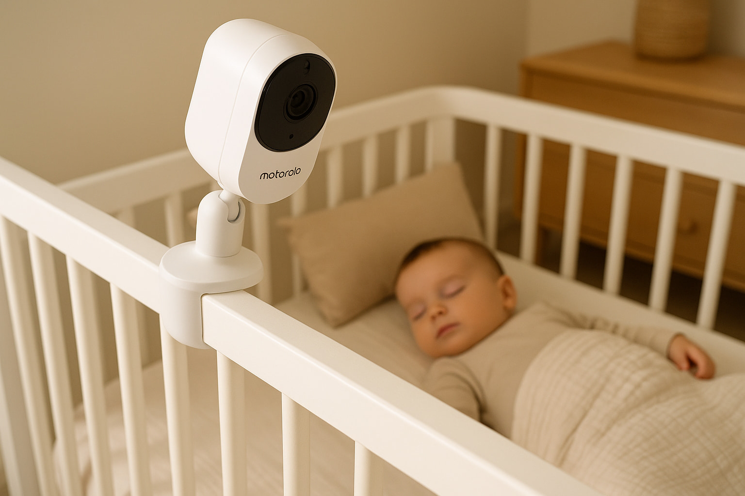 Motorola PIP1510 baby monitor camera mounted safely on crib - Find For Baby Motorola PIP1510 baby monitor camera mounted safely on crib - Find For Baby