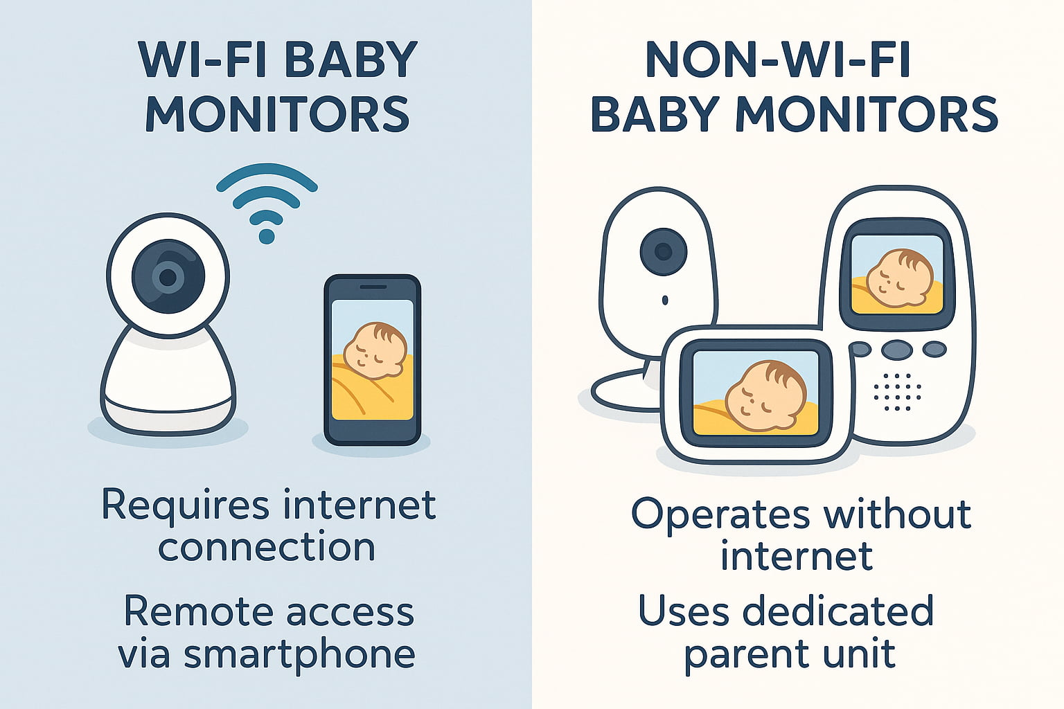 Side-by-side feature comparison between Wi-Fi and non-Wi-Fi baby monitors - Find For Baby Side-by-side feature comparison between Wi-Fi and non-Wi-Fi baby monitors - Find For Baby