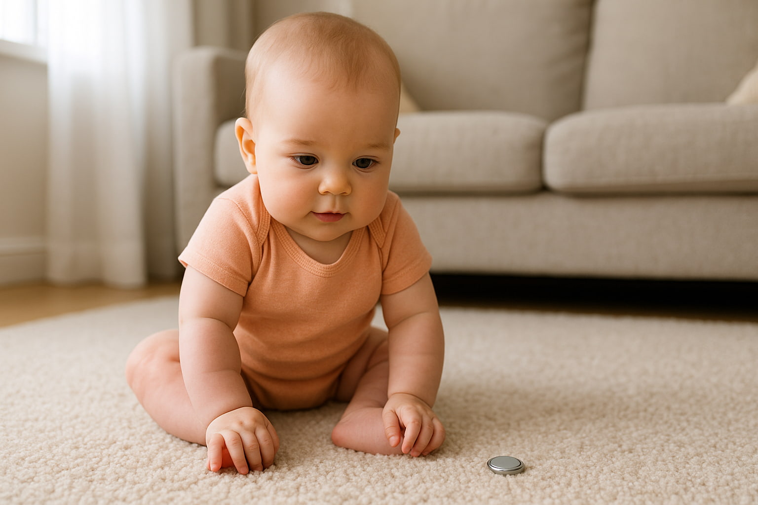 button battery choking hazard for babies on floor - Find For Baby