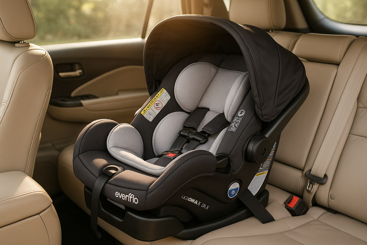 evenflo litemax car seat review – featured image of installed infant seat in car - Find For Baby