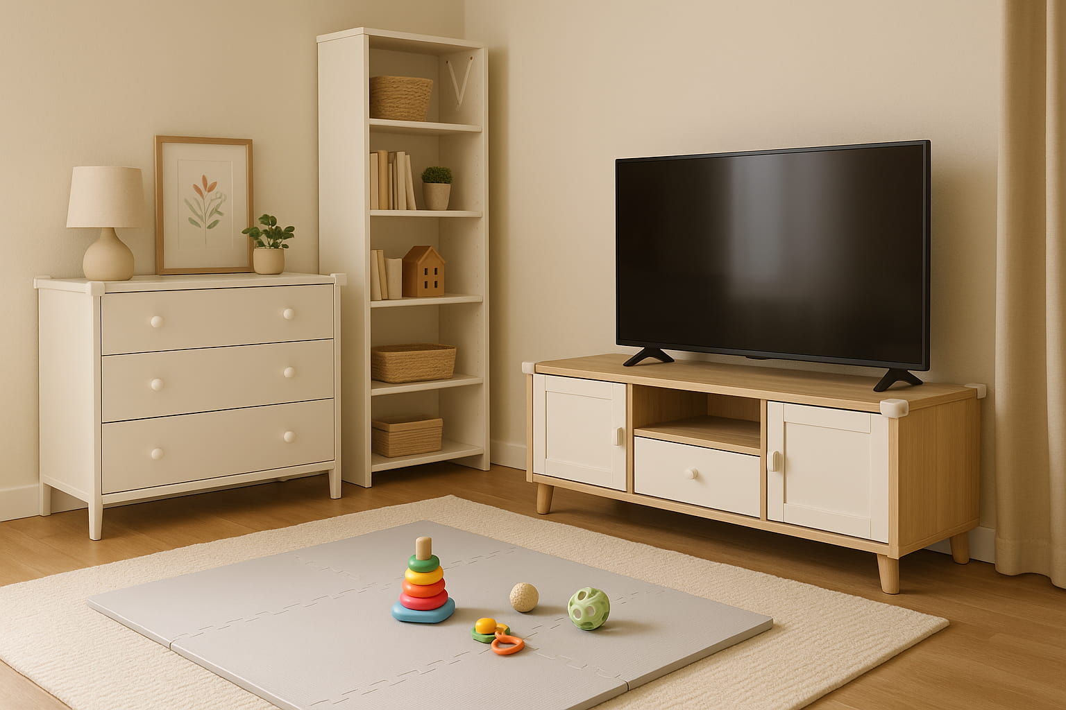 Baby-Safe Living Room Setup with Anchored and Childproofed Furniture - Find For Baby Baby-Safe Living Room Setup with Anchored and Childproofed Furniture - Find For Baby