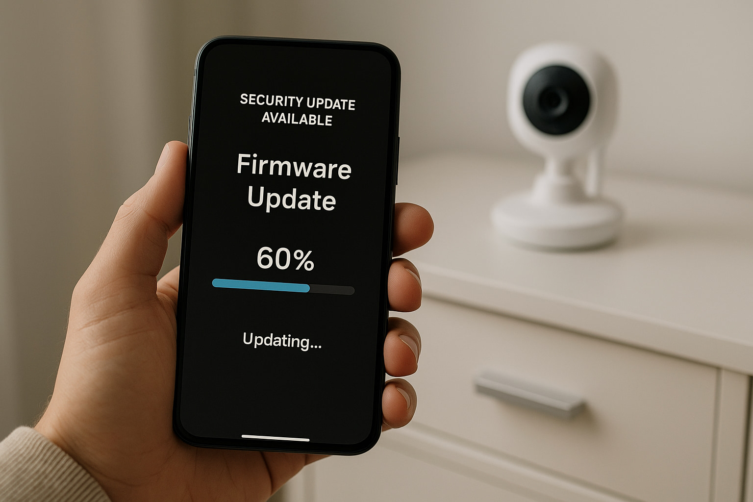 Baby monitor firmware update in progress on smartphone for added security - Find For Baby