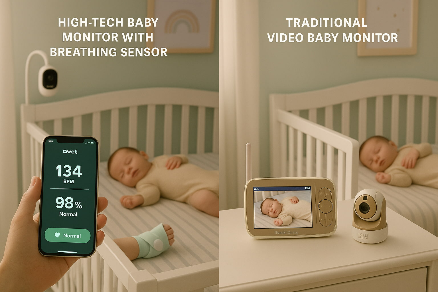 Baby monitor with breathing monitor vs without – visual comparison of smart and traditional options - Find For Baby