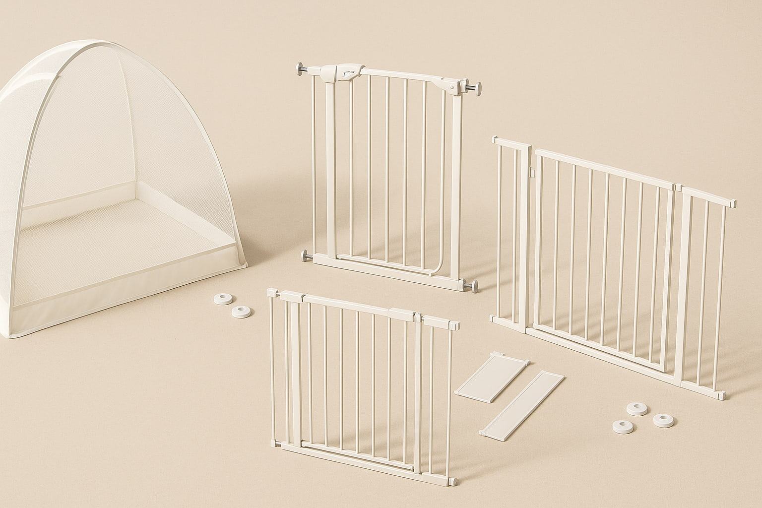 Flat lay view of different types of cat barriers used for baby-proofing - Find For Baby