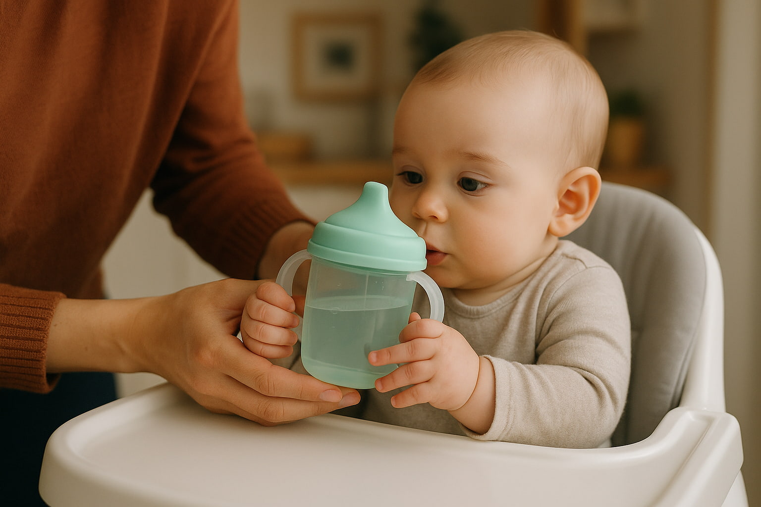 Parent Assisting Baby with First Use of Sippy Cup - Find For Baby Parent Assisting Baby with First Use of Sippy Cup - Find For Baby