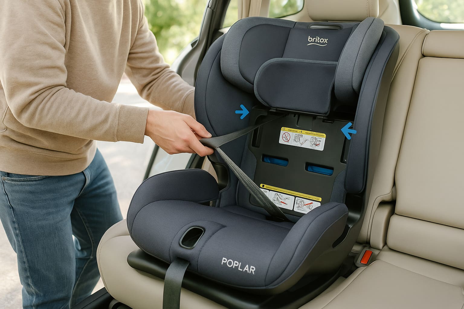 Parent installing Britax Poplar Convertible Car Seat using ClickTight system - Find For Baby Parent installing Britax Poplar Convertible Car Seat using ClickTight system - Find For Baby