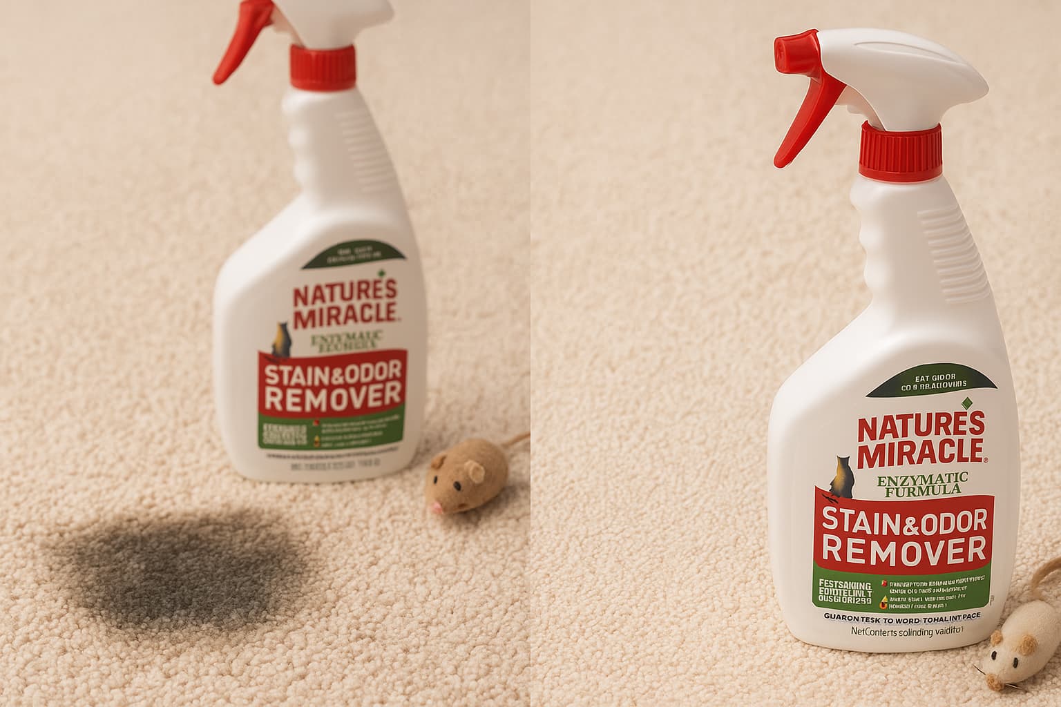 Pet stain cleanup before and after using enzyme cleaner on carpet - Find For Baby