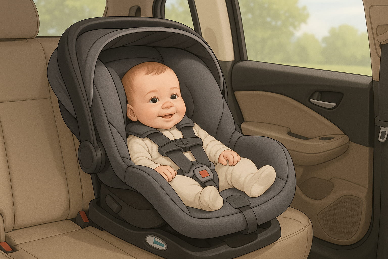 Proper car seat installation for babies, front view with level base - Find For Baby