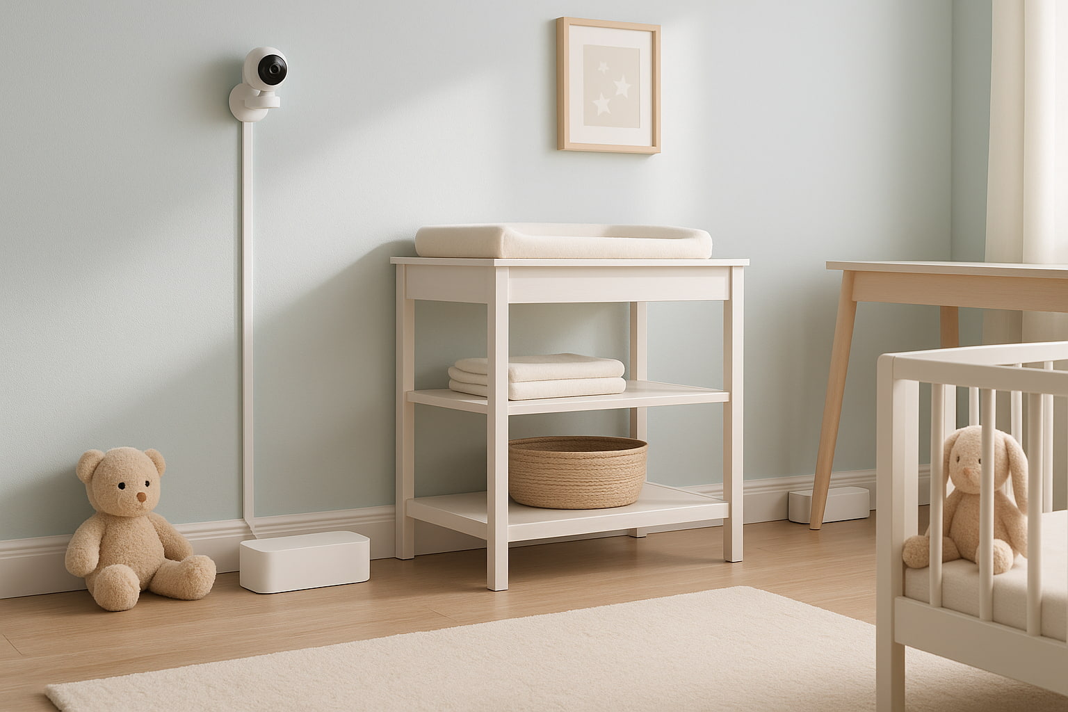 Safe nursery setup using cord hiders and power strip covers to prevent accidents - Find For Baby Safe nursery setup using cord hiders and power strip covers to prevent accidents - Find For Baby