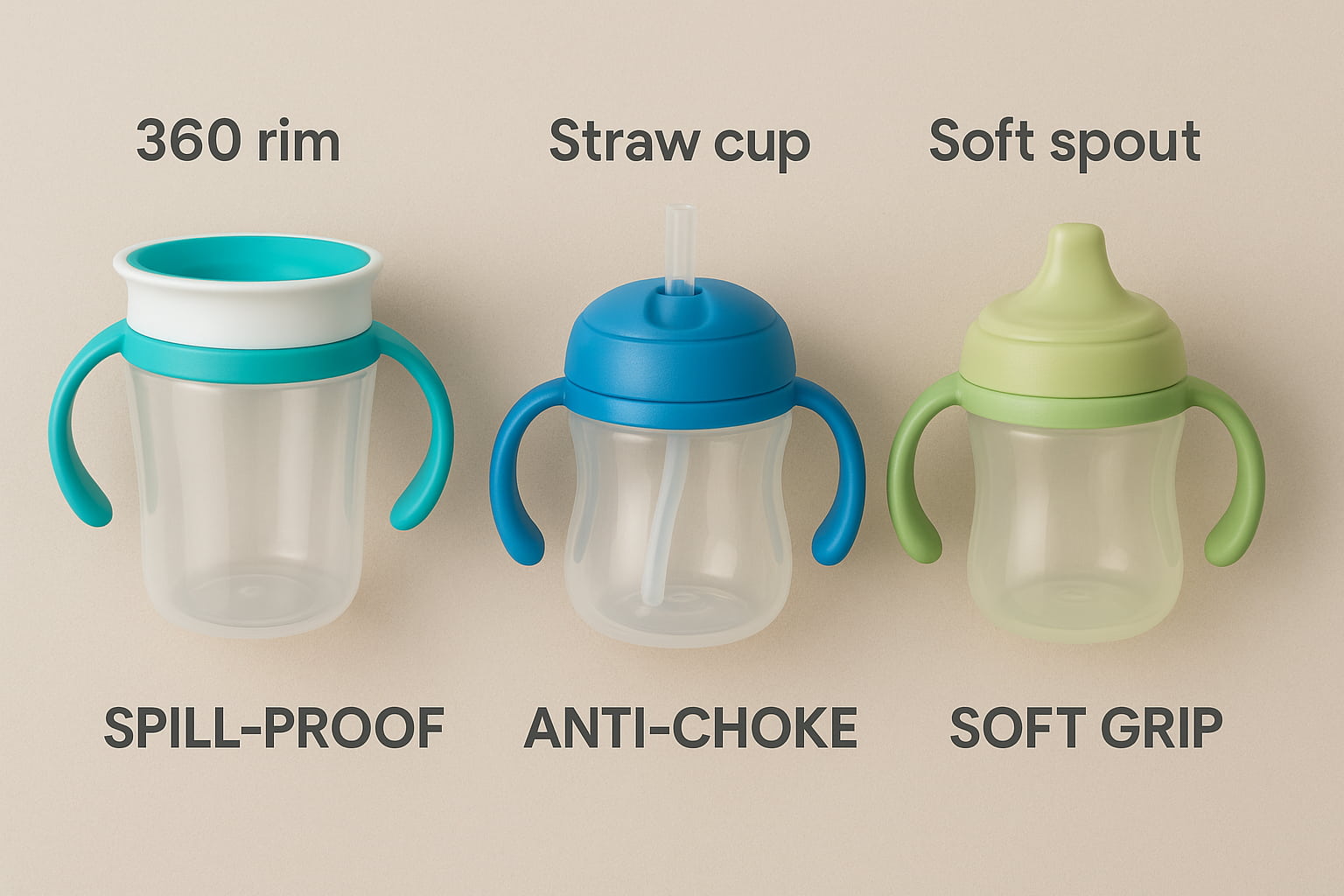 Side-by-Side Flat Lay of the Top 3 Sippy Cups - Find For Baby Side-by-Side Flat Lay of the Top 3 Sippy Cups - Find For Baby