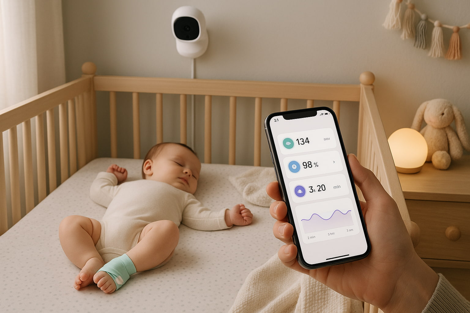owlet dream duo review nursery setup with breathing sock and app display - Find For Baby