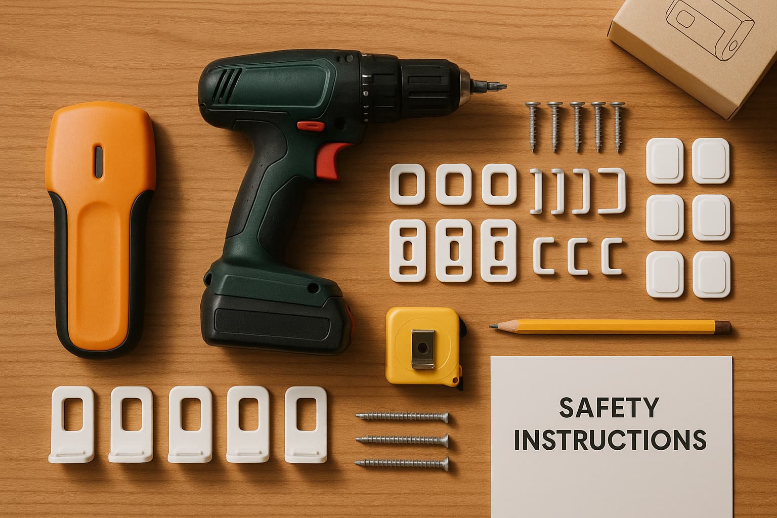 Babyproofing tools used to install wall anchors and anti-tip straps - Find For Baby