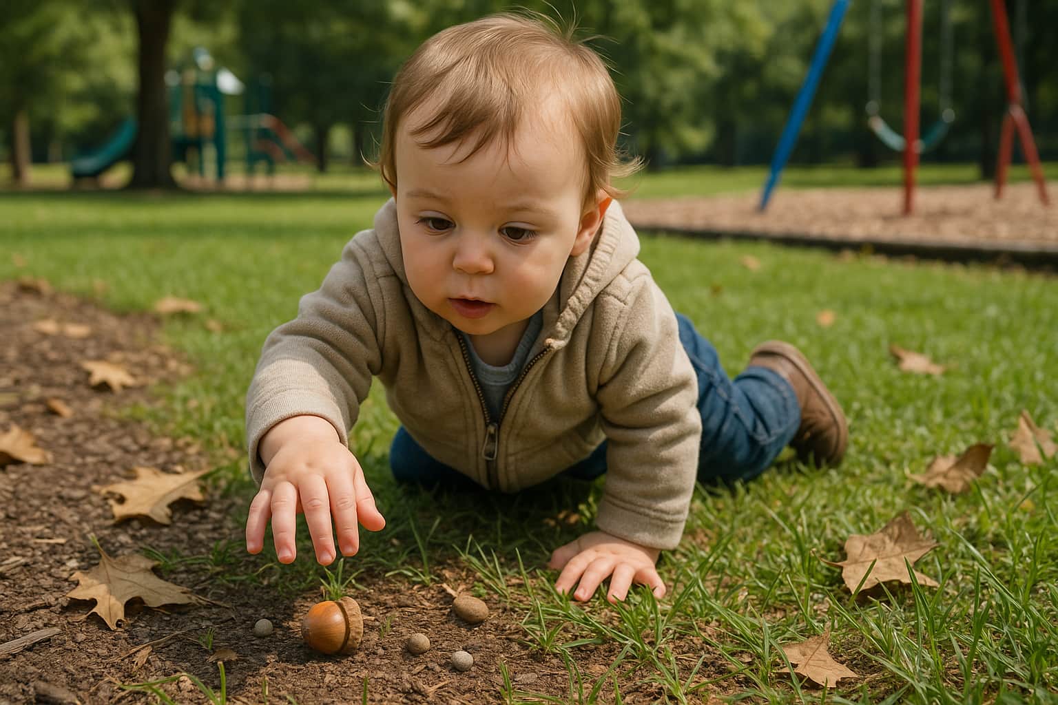 Curious Toddler in a Park Reaching for Natural Items - Find For Baby