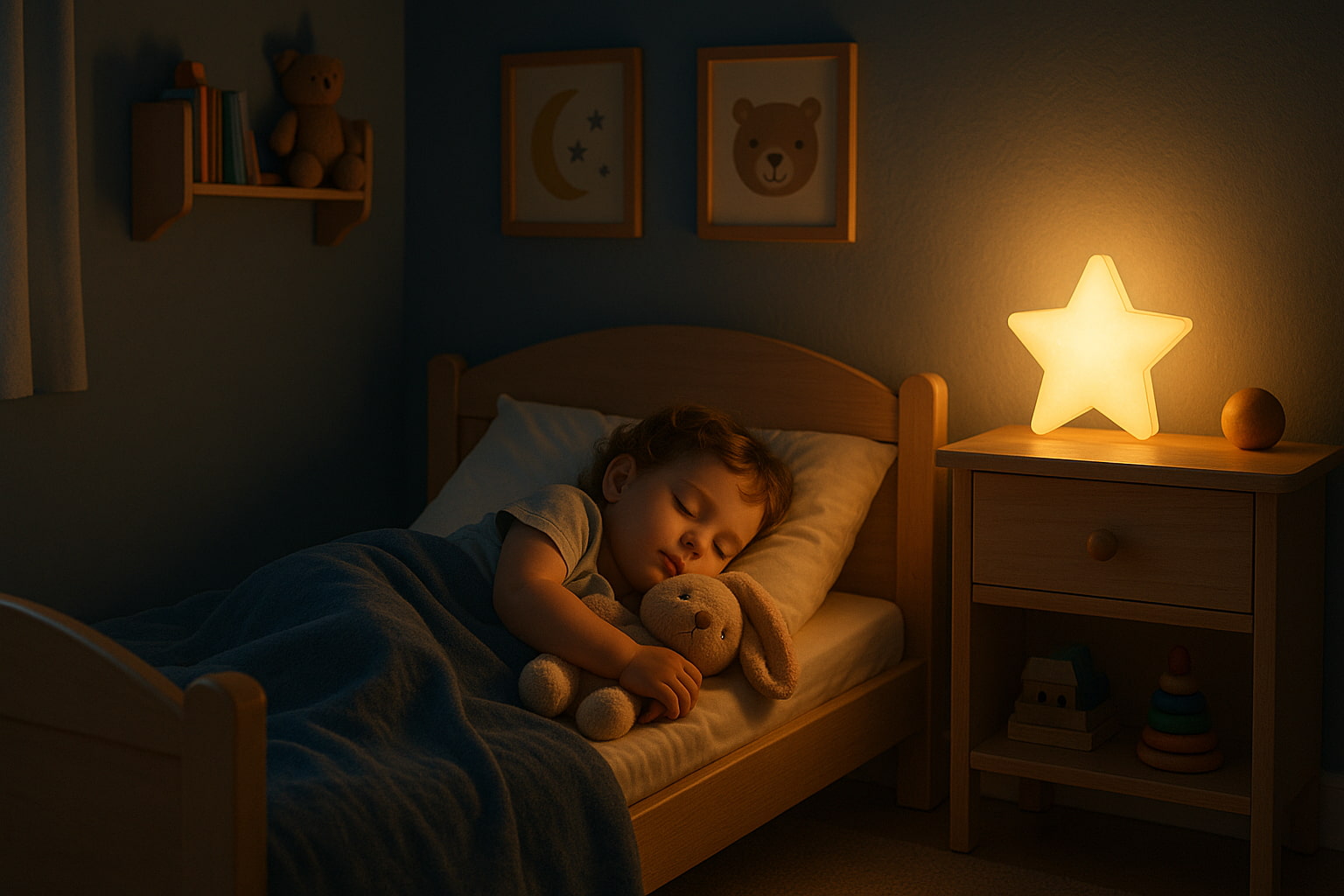 Happy toddler sleeping in bed without a baby monitor nearby - Find For Baby