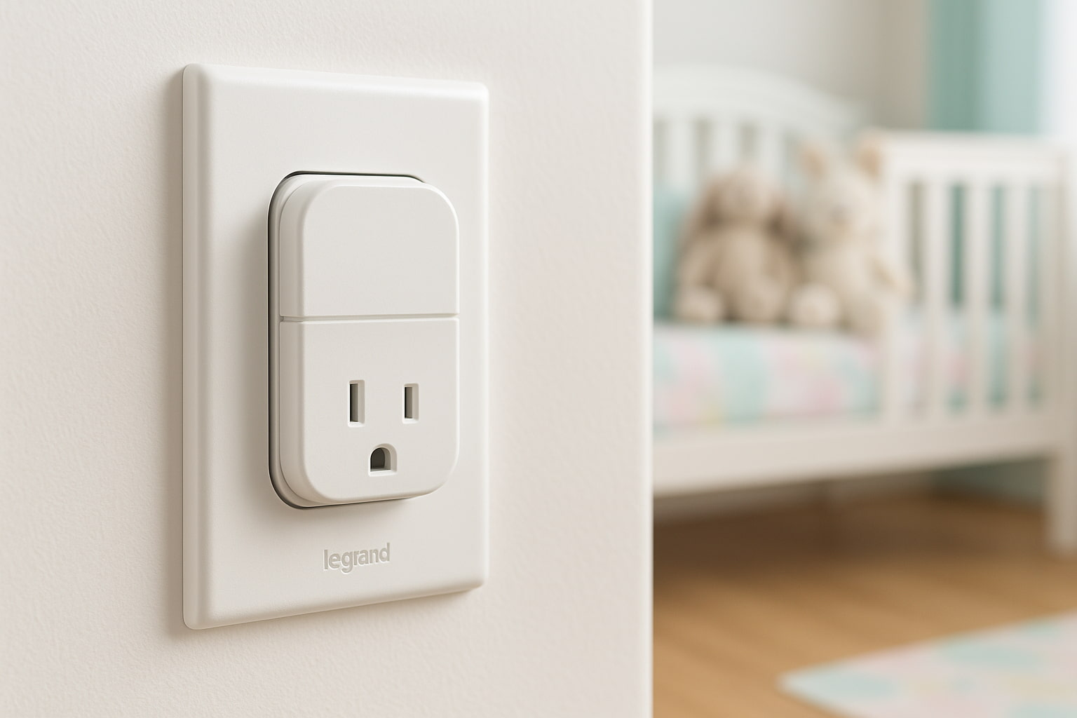 Legrand Tamper Resistant Outlet Baby Lock installed in a safe baby nursery - Find For Baby