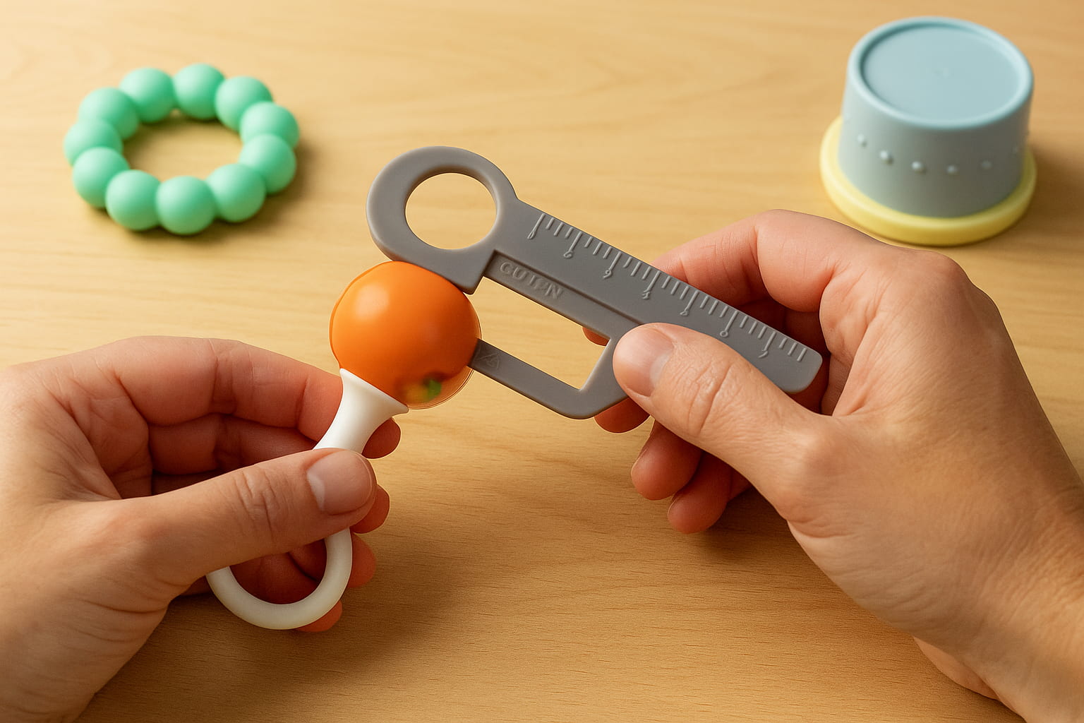 Parent checking baby rattle for choking hazards - Find For Baby