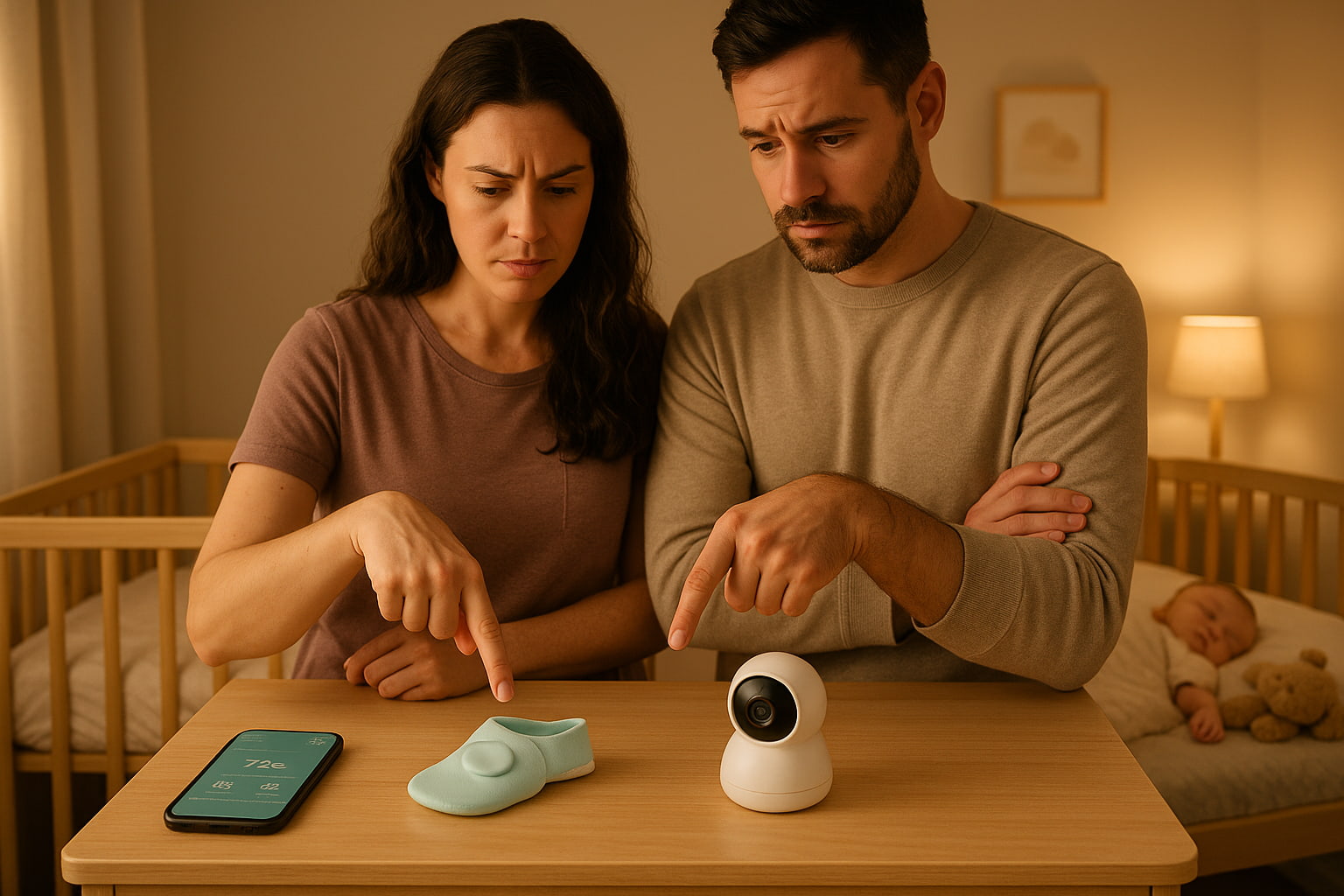 Parents choosing between wearable vs non-wearable baby monitors (decision moment) - Find For Baby Parents choosing between wearable vs non-wearable baby monitors (decision moment) - Find For Baby