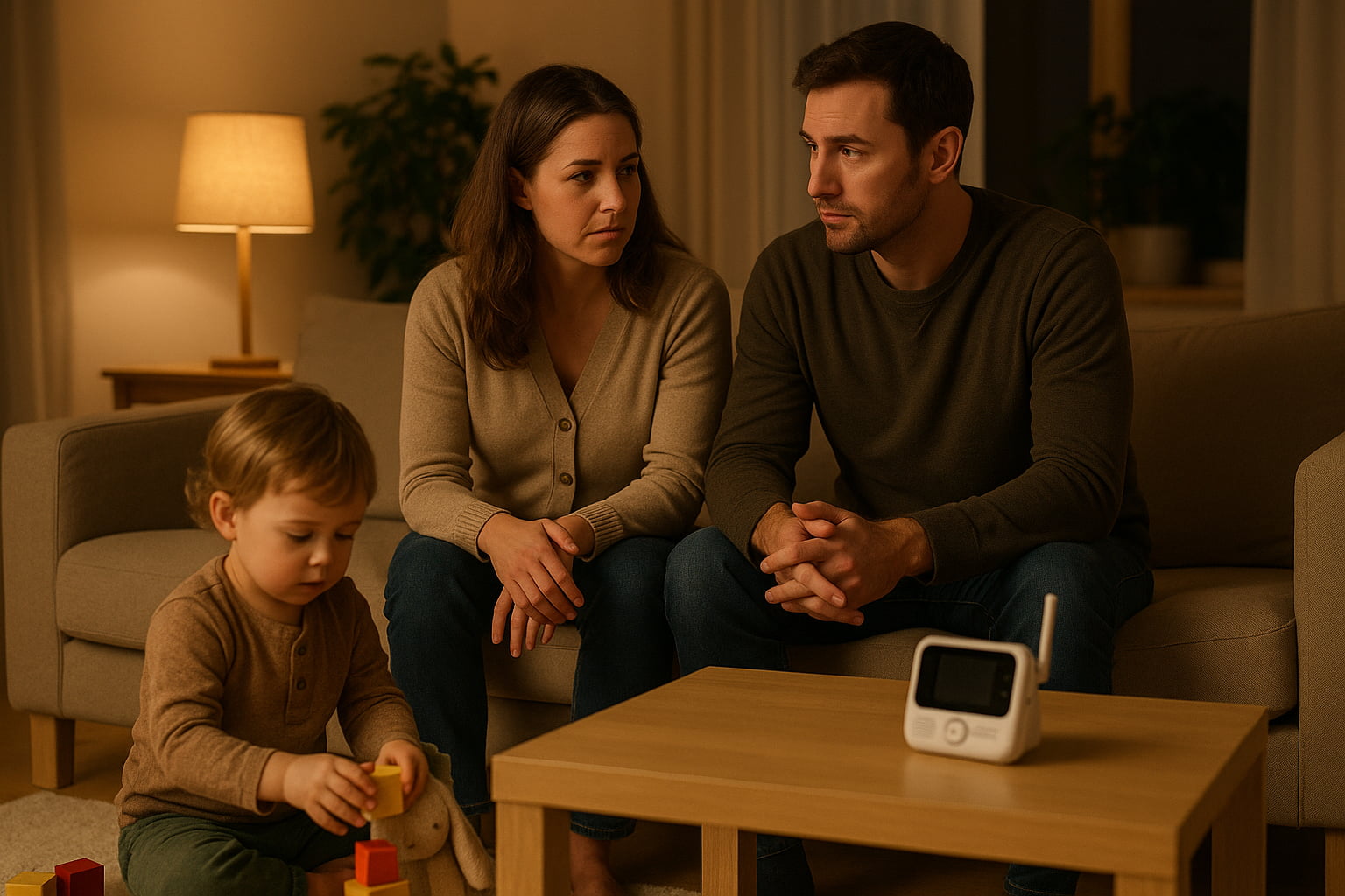 Parents discussing when to stop using baby monitor in toddler years - Find For Baby