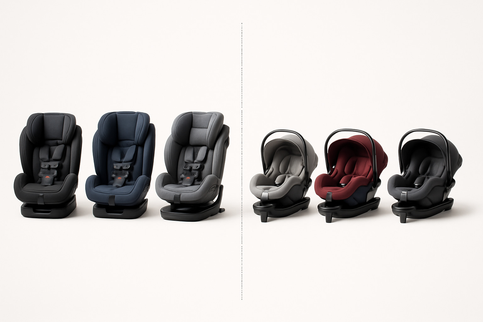 Six baby car seats grouped by type all-in-one vs infant car seat - Find For Baby