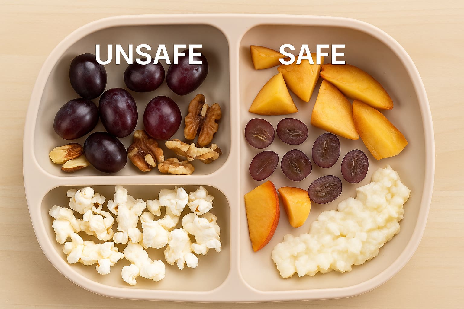 Unsafe foods like grapes and nuts compared with safe baby food alternatives - Find For Baby Unsafe foods like grapes and nuts compared with safe baby food alternatives - Find For Baby