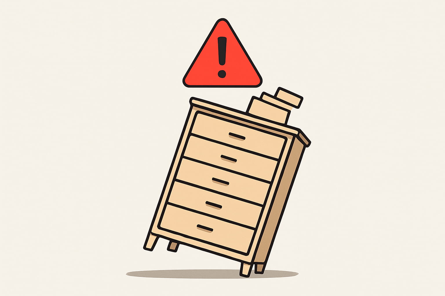 Unstable dresser tipping with warning icon - Find For Baby