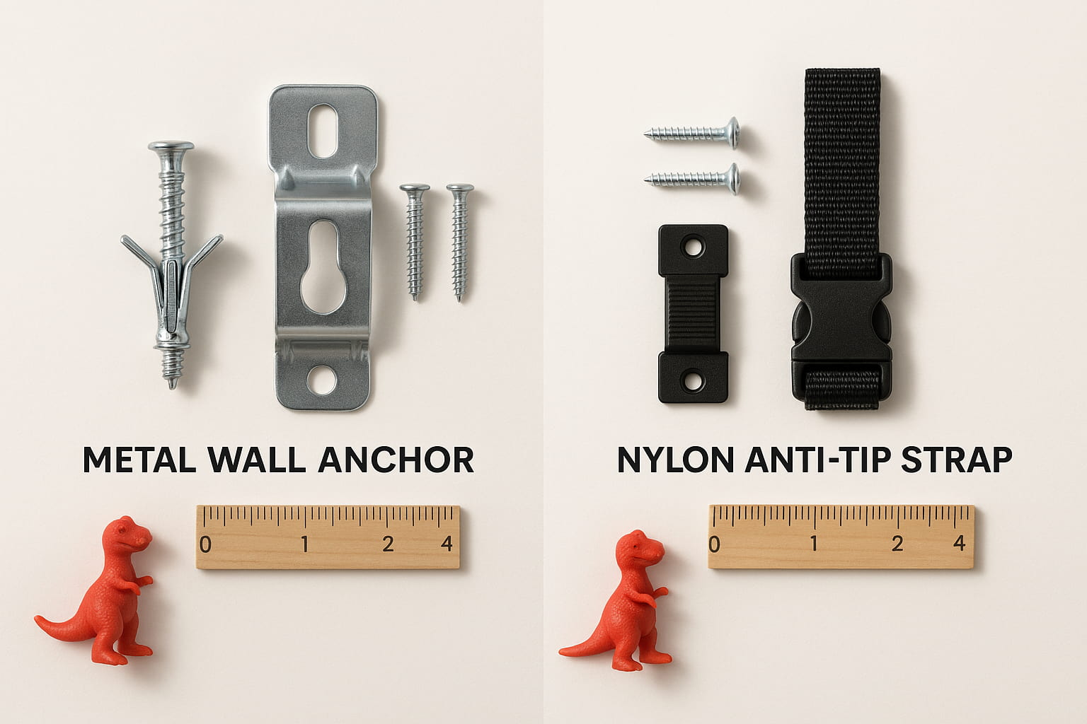 Wall anchors vs anti-tip straps side-by-side comparison for babyproofing - Find For Baby