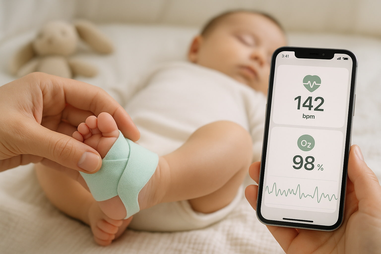 Wearable baby monitor sock tracking vitals in real time - Find For Baby Wearable baby monitor sock tracking vitals in real time - Find For Baby