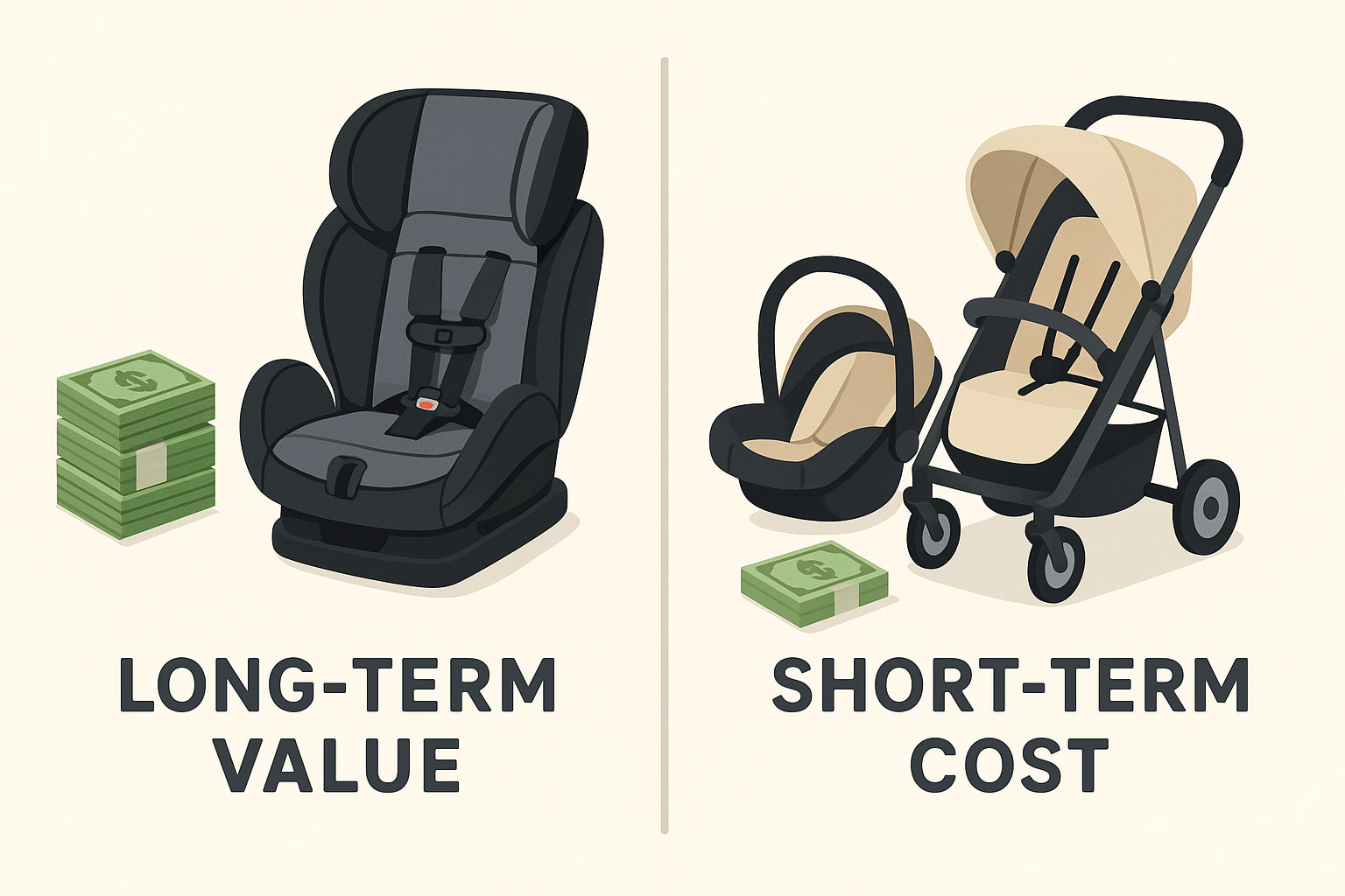 Comparison of cost convertible car seat with long-term savings vs infant carrier with short-term cost. - Find For Baby