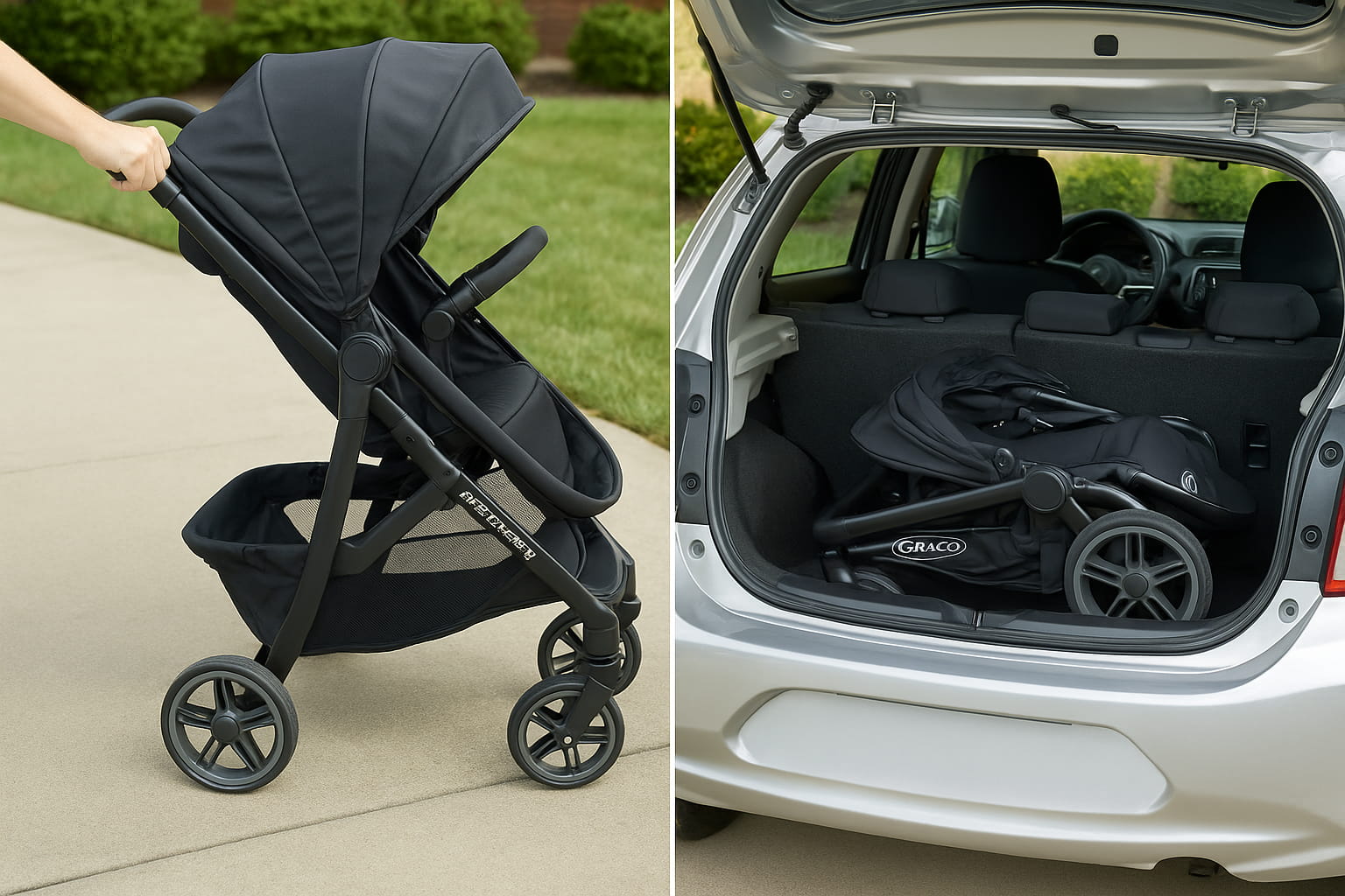 Folding the Graco Modes Pramette stroller and fitting it into a small car trunk - Find For Baby Folding the Graco Modes Pramette stroller and fitting it into a small car trunk - Find For Baby