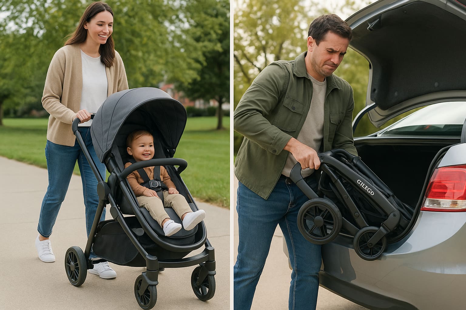 Parents sharing real-life experiences with the Graco Modes Pramette Travel System Review, showing ease of use and stroller weight - Find For Baby Parents sharing real-life experiences with the Graco Modes Pramette Travel System Review, showing ease of use and stroller weight - Find For Baby